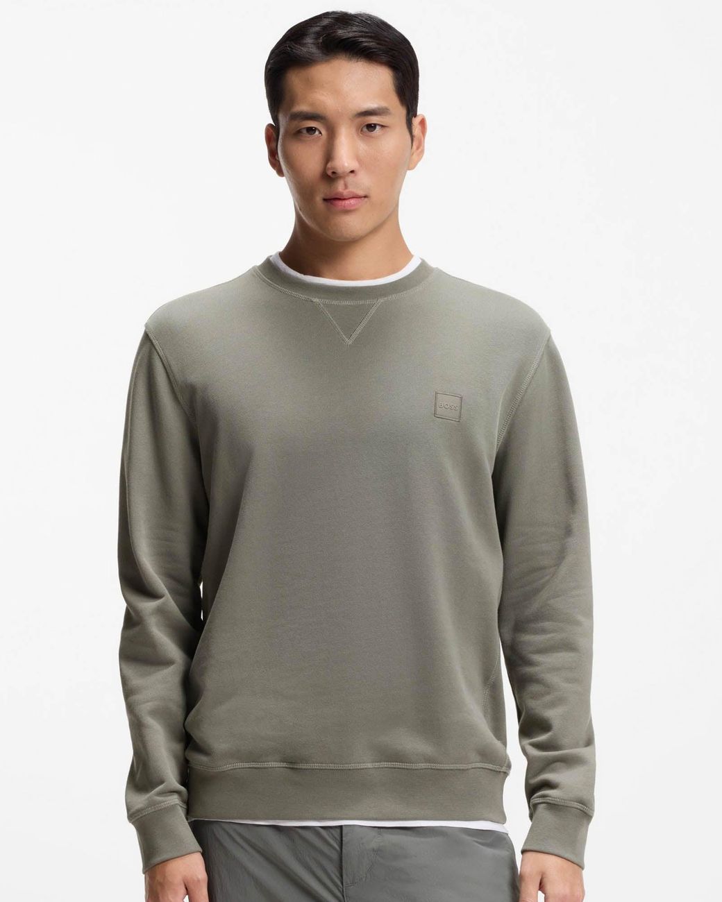 Boss Gray Westart Crew Neck Sweatshirt With Logo Patch for men
