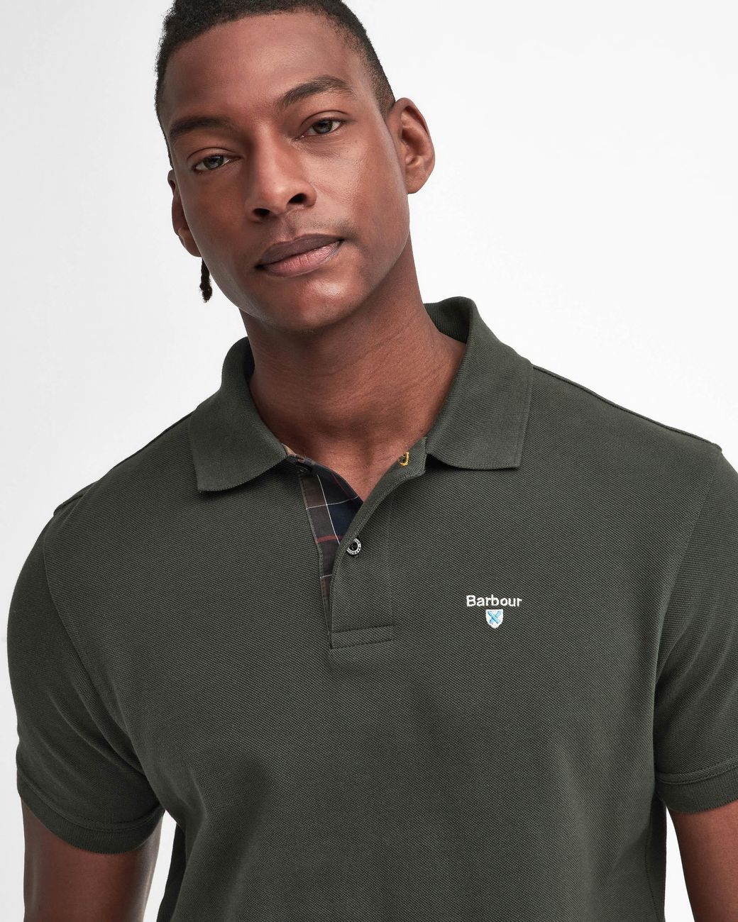 Barbour Black Tartan Pique Polo for men