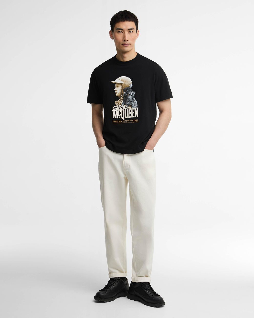 Barbour Black Steve Mcqueen Rainey Graphic T-Shirt for men