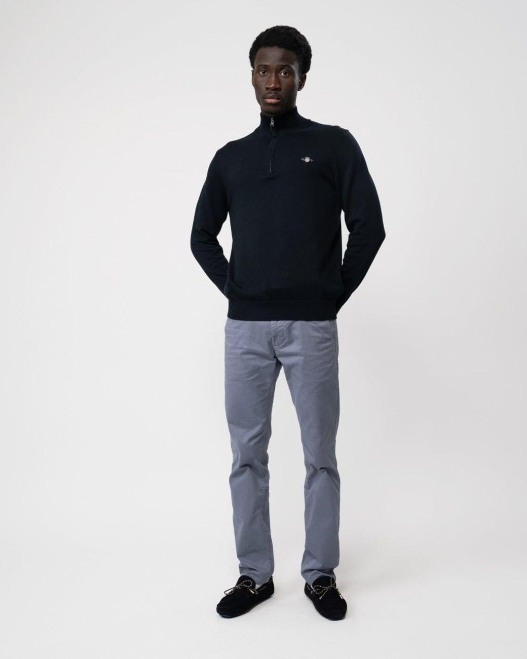 Gant Blue Classic Cotton Half Zip Jumper for men