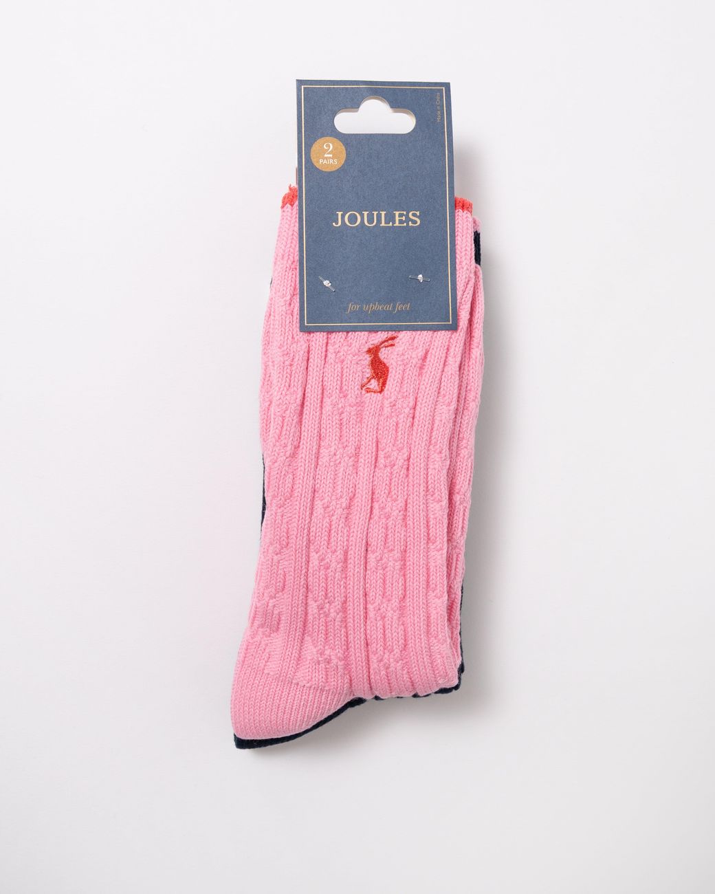 Joules Pink 2 Pack Cable Knit Cotton Blend Socks