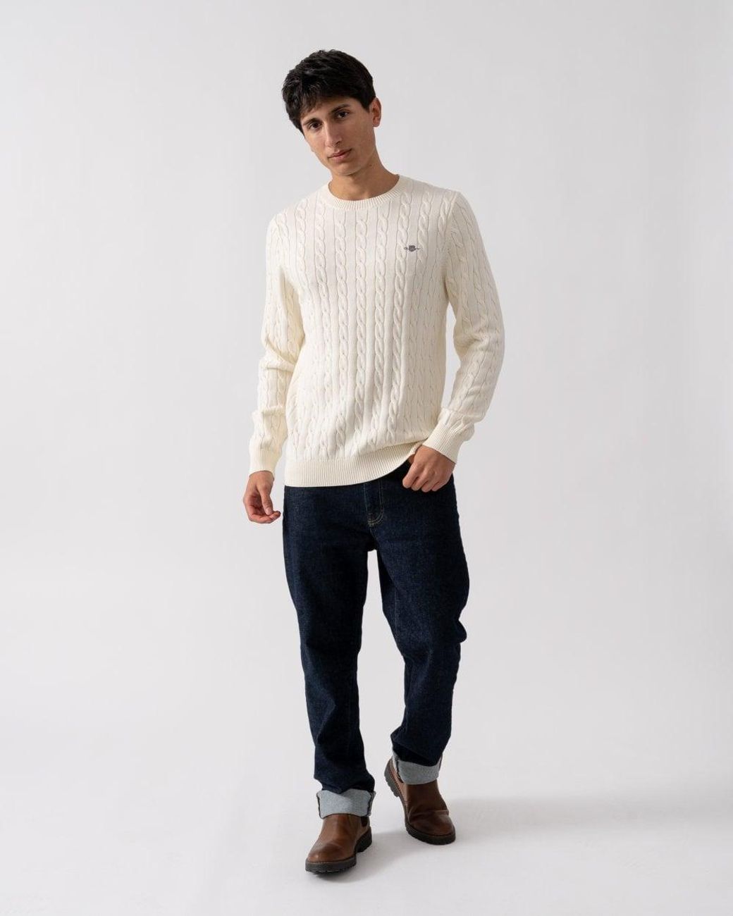 Gant Natural Cotton Cable Knit Crew Neck Jumper Size: L for men