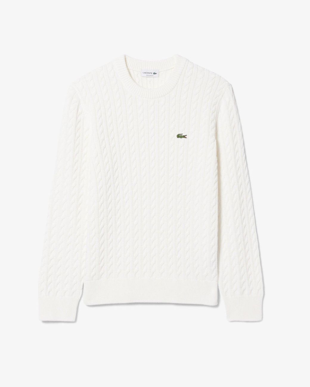 Lacoste White Cable Knit Cotton Jumper for men