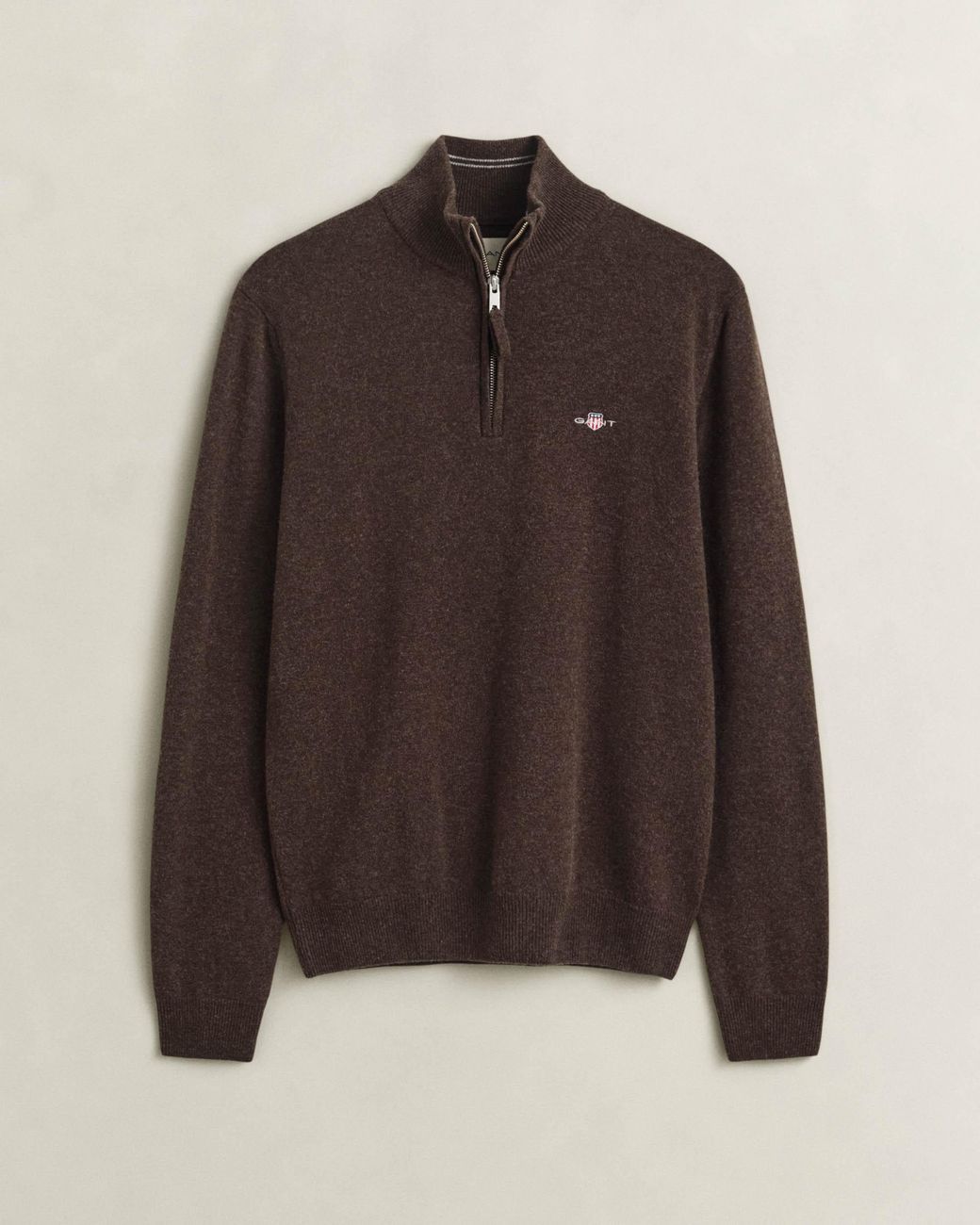 Gant Brown Superfine Lambswool Half Zip Sweater for men