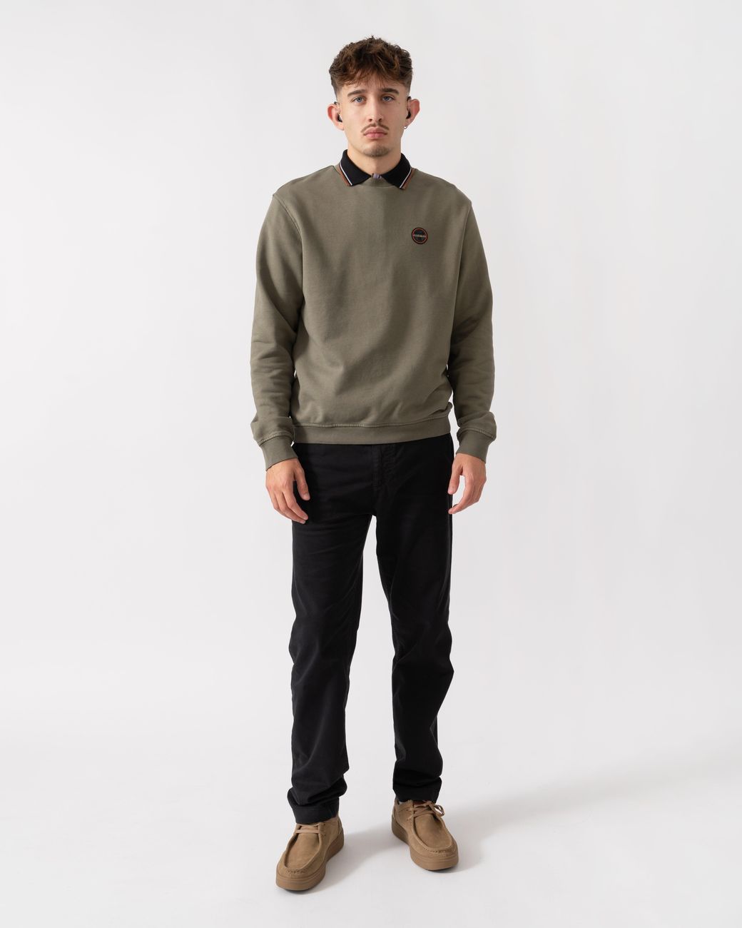 Napapijri Gray Badge Crew Neck Sweatshirt for men