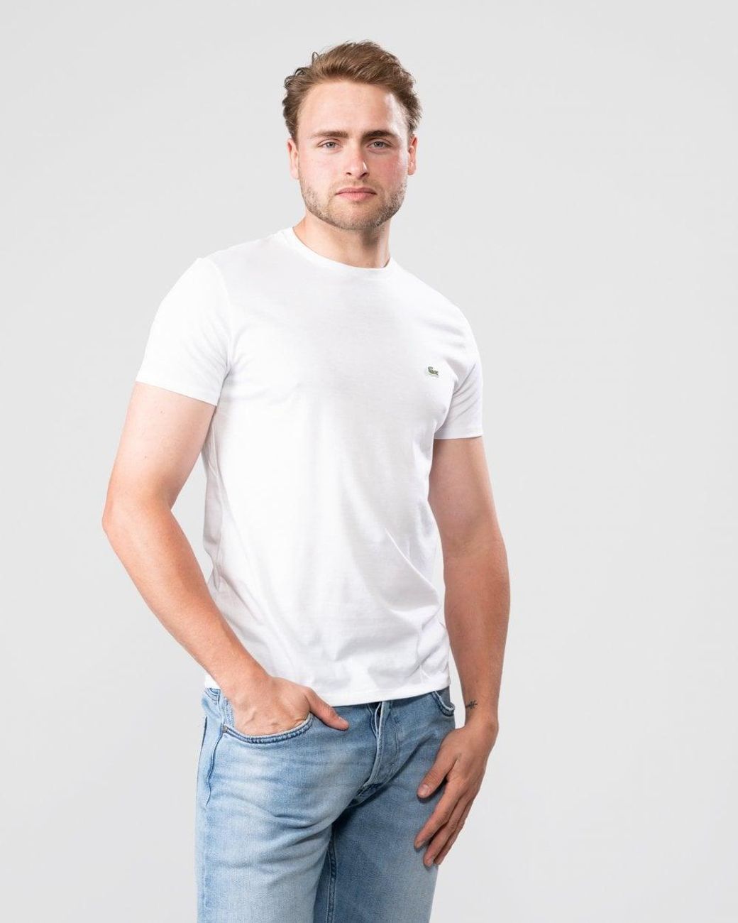 Lacoste White Crew Neck Pima Cotton Jersey T-Shirt for men