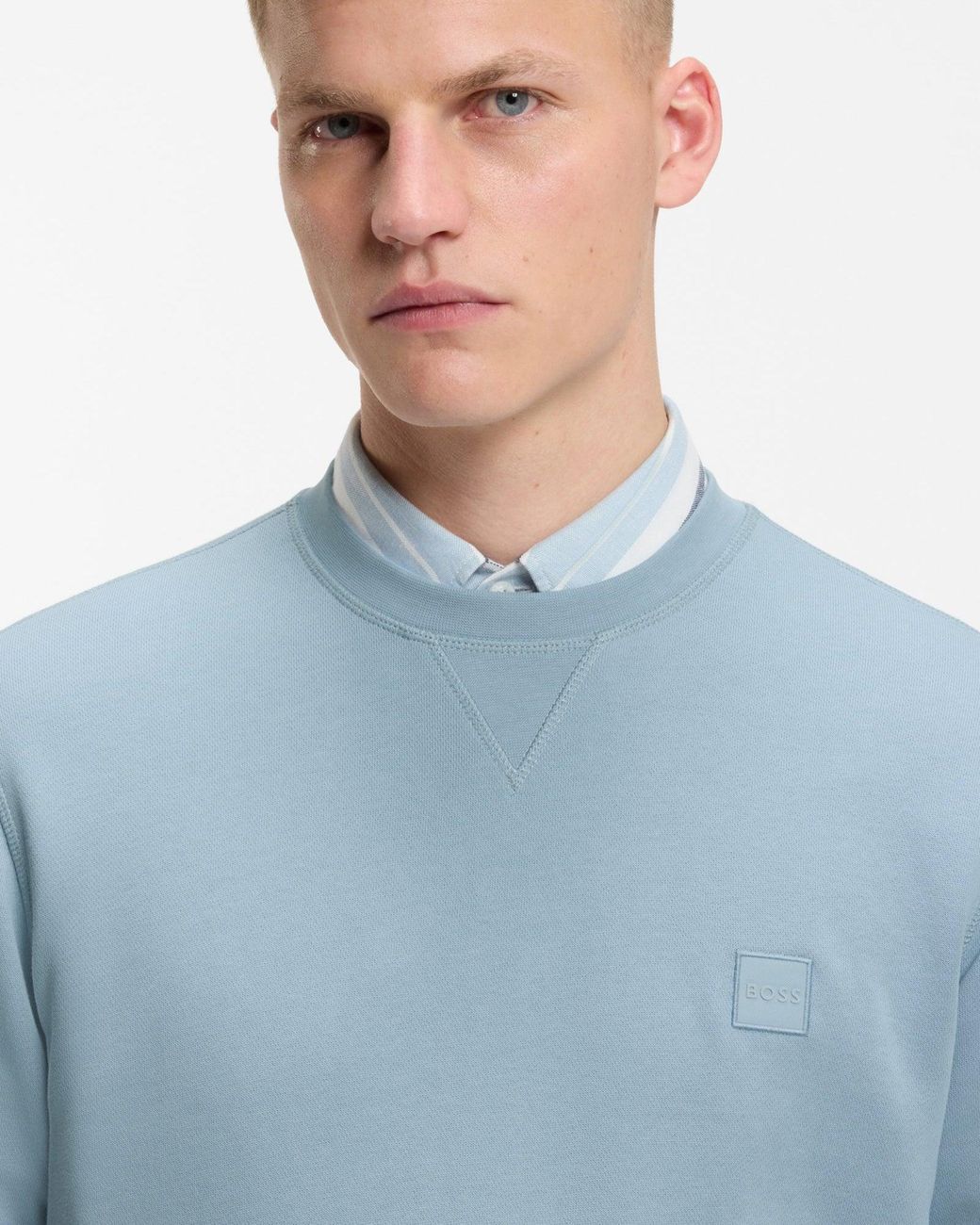 Boss Blue Westart Crew Neck Sweatshirt With Logo Patch for men
