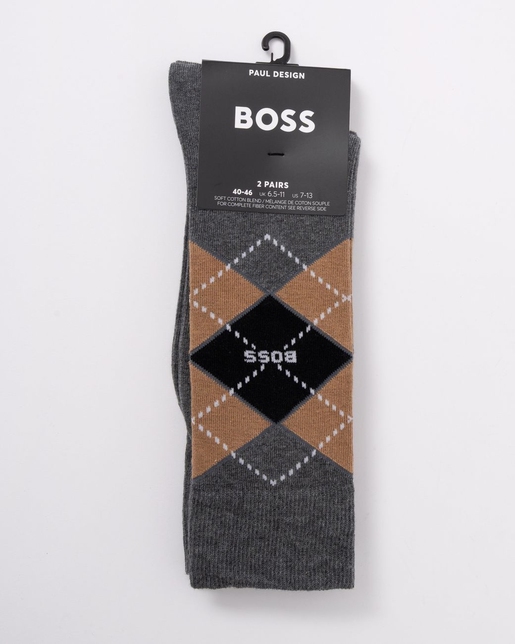 Boss Black 2 Pack Combed Cotton Argyle Socks for men