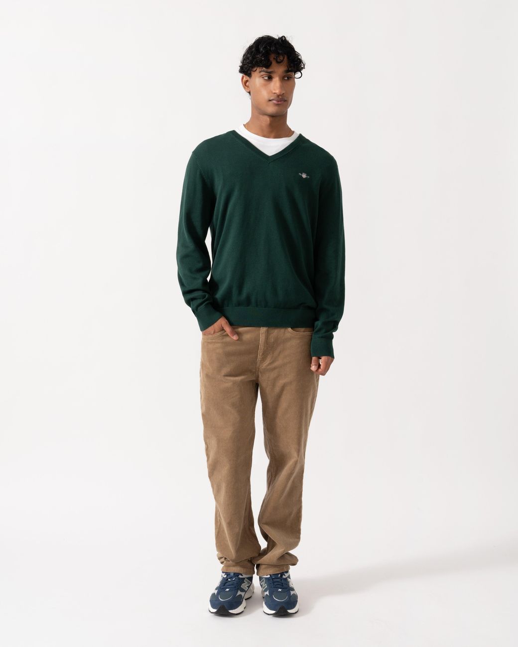 Gant Green Classic Cotton Shield Logo V-Neck Jumper for men