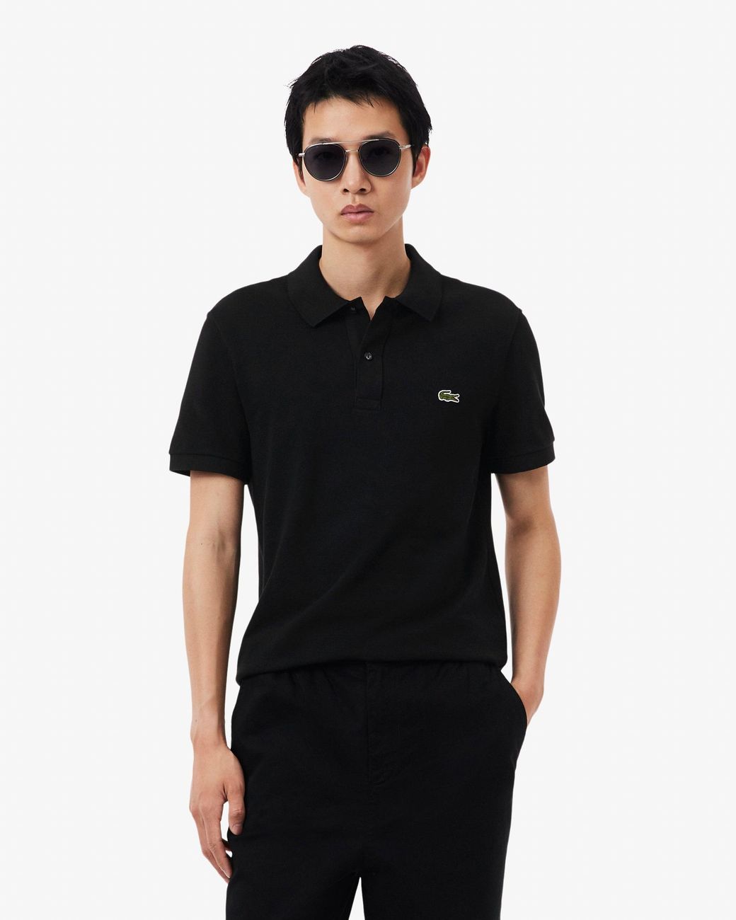 Lacoste Black Original L.12.12 Slim Fit Petit Piqué Cotton Polo Shirt for men
