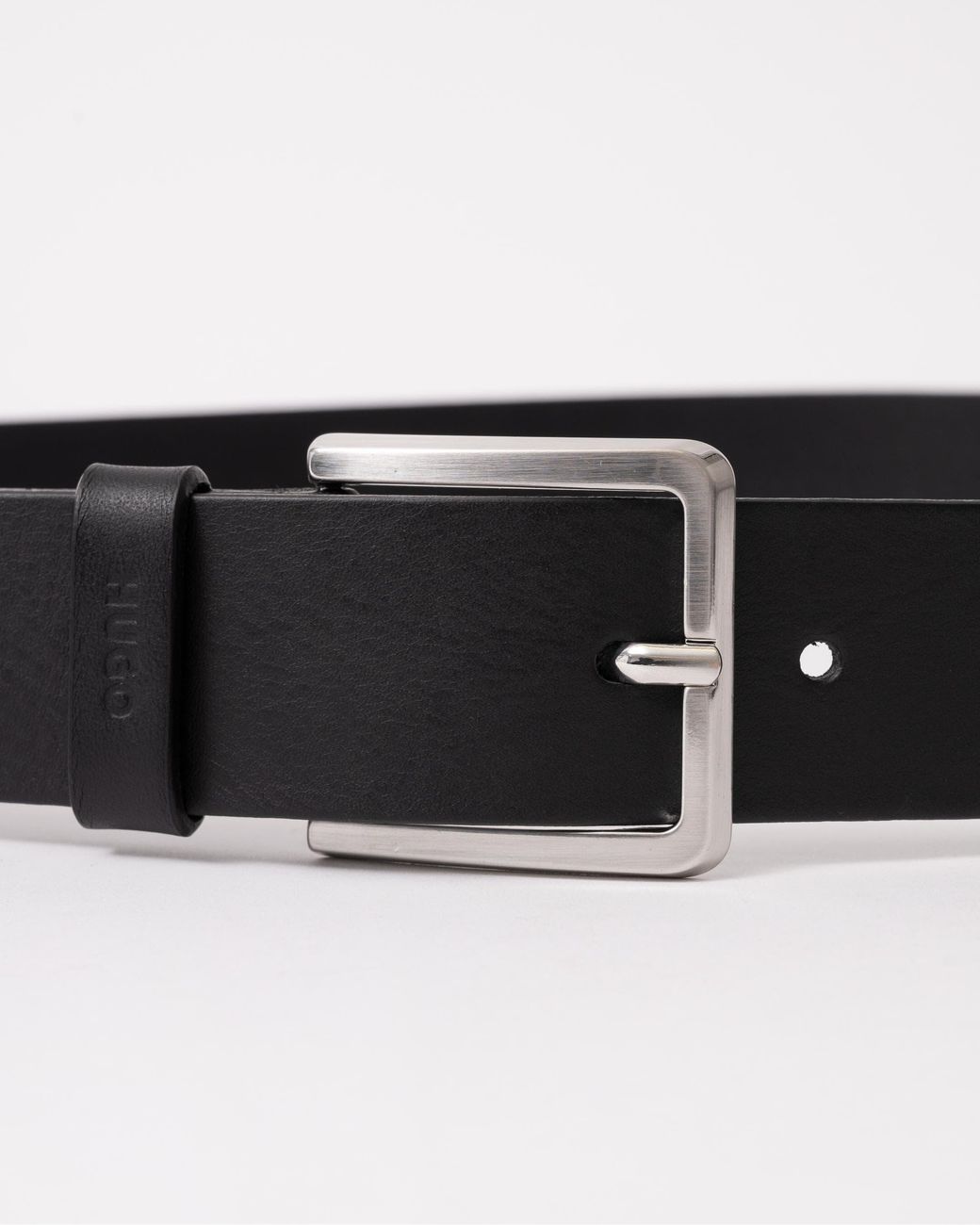 HUGO Black Gionios Grainy Embossed-leather Belt With Brushed Metal Hardware Nos for men