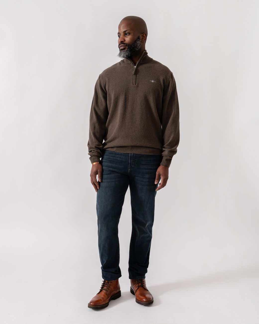 Gant Brown Superfine Lambswool Half Zip Cardigan for men