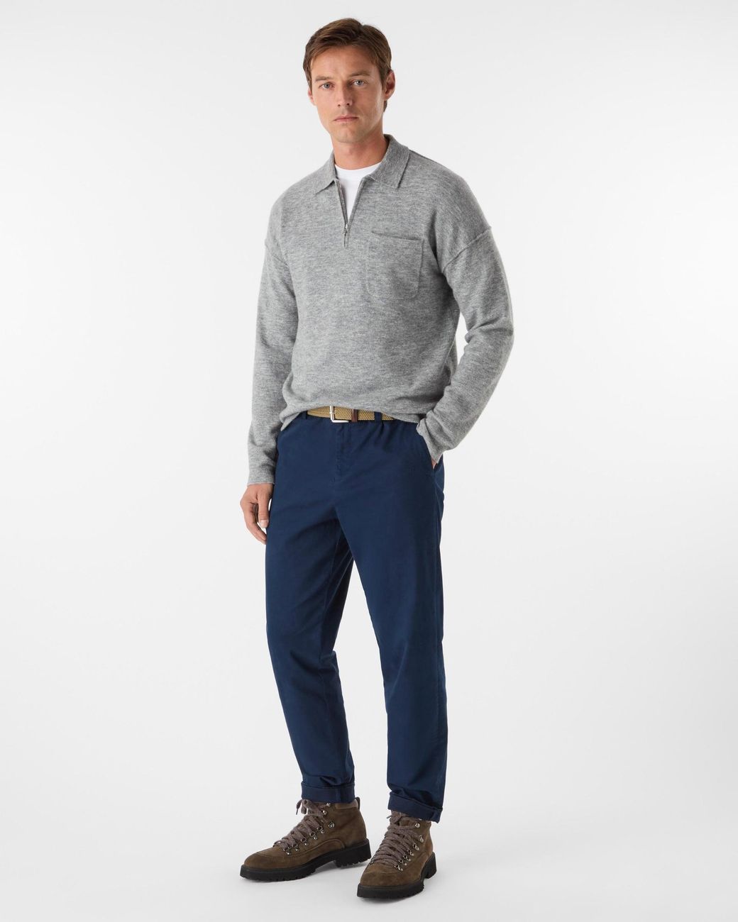 Oliver Sweeney Gray Killala Alpaca Wool Blend Quarter Zip Jumper for men