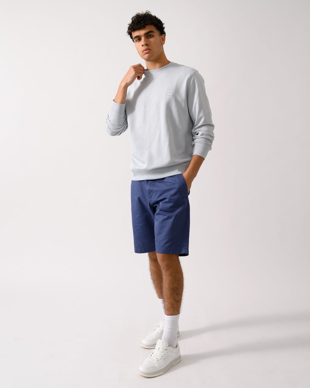 Boss Gray Westart Crew Neck Sweatshirt With Logo Patch for men