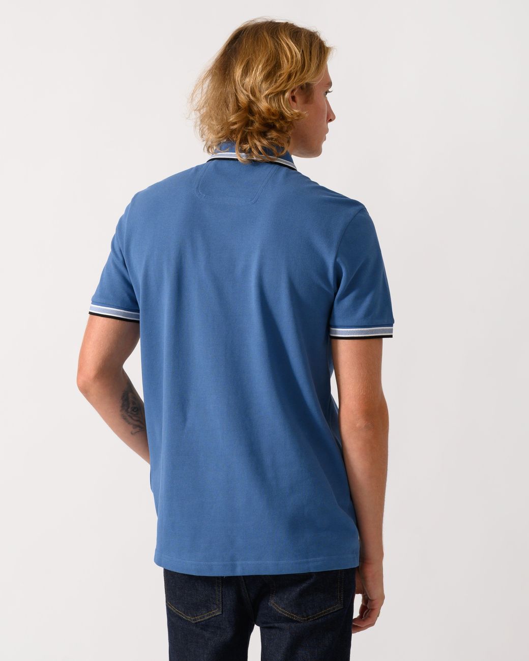 Boss Blue Paddy Cotton-Piqué Polo Shirt With Contrast Logo for men