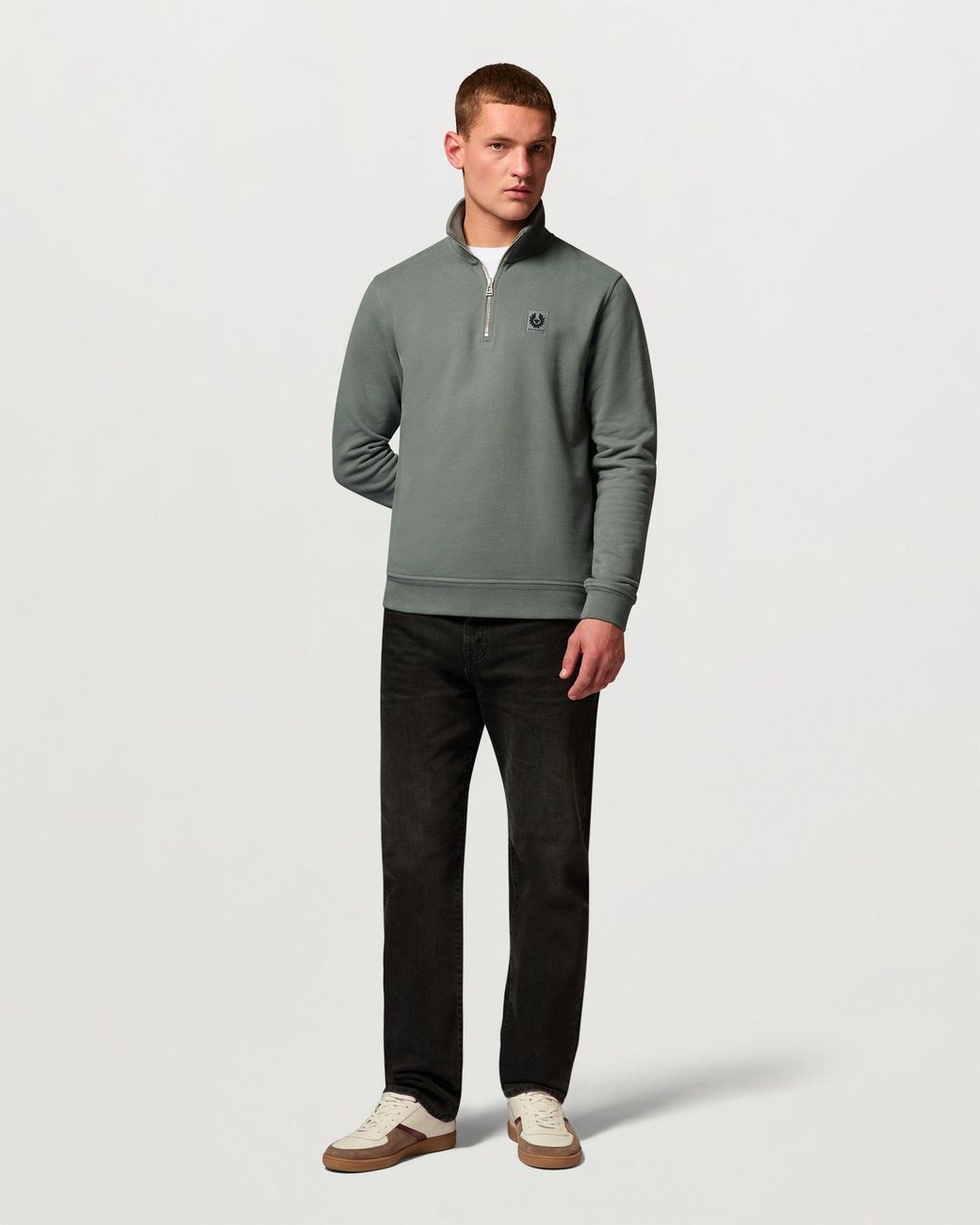 Belstaff Gray Logo Quarter Zip Sweatshirt for men