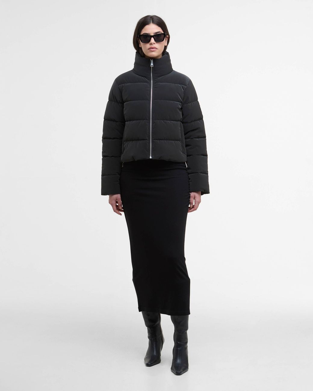 Barbour Black Hudson Faux Velvet Puffer Jacket