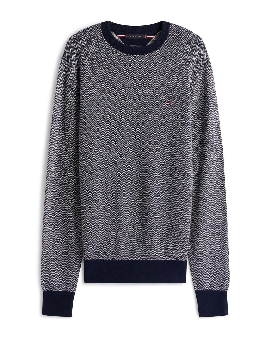 Tommy Hilfiger Gray Pima Cotton Cashmere Herringbone Crew Jumper for men