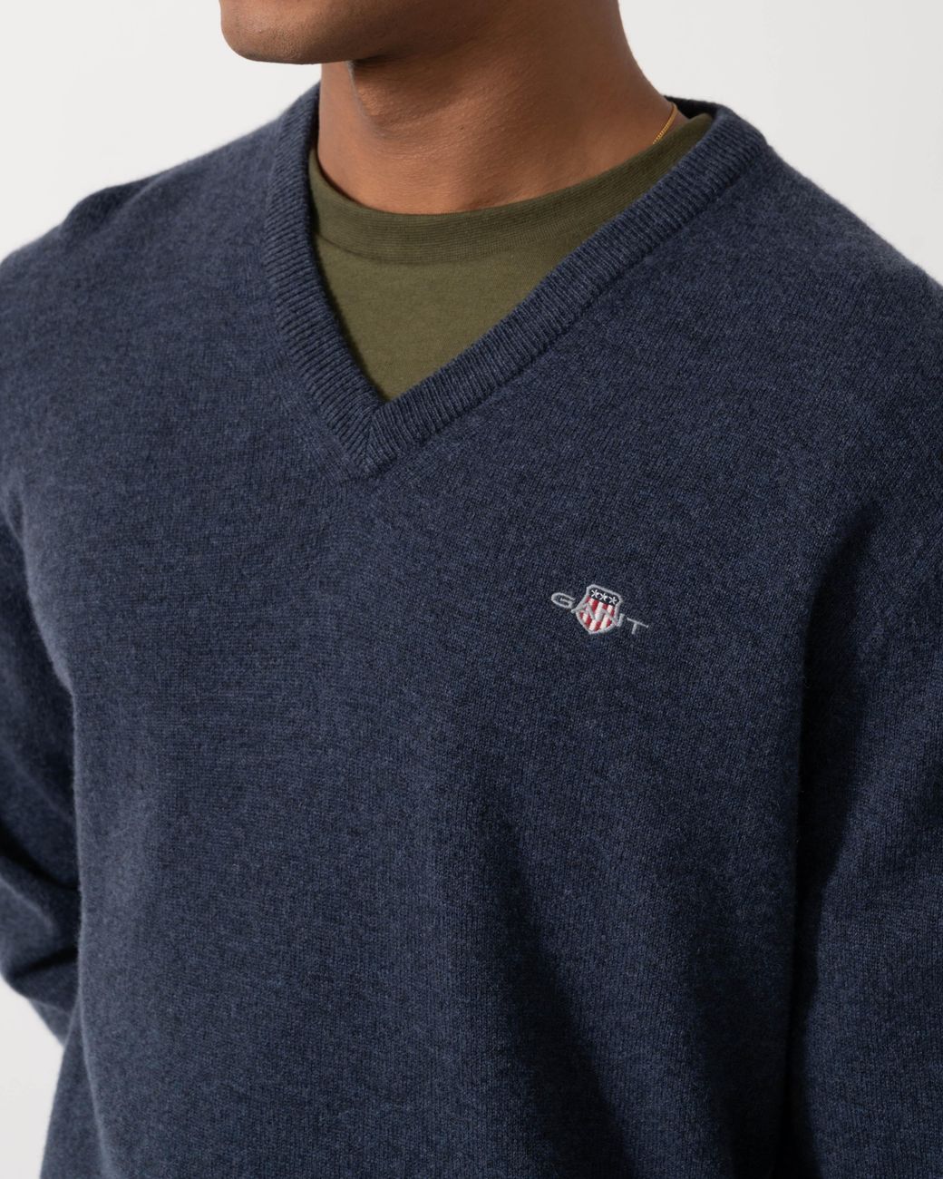 Gant Blue Superfine Lambswool V-Neck Sweater for men