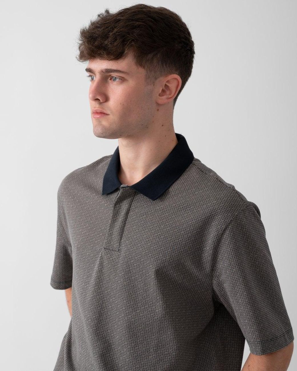 ARMANI EXCHANGE Gray Aop Logo Pattern Polo Shirt Size: M for men