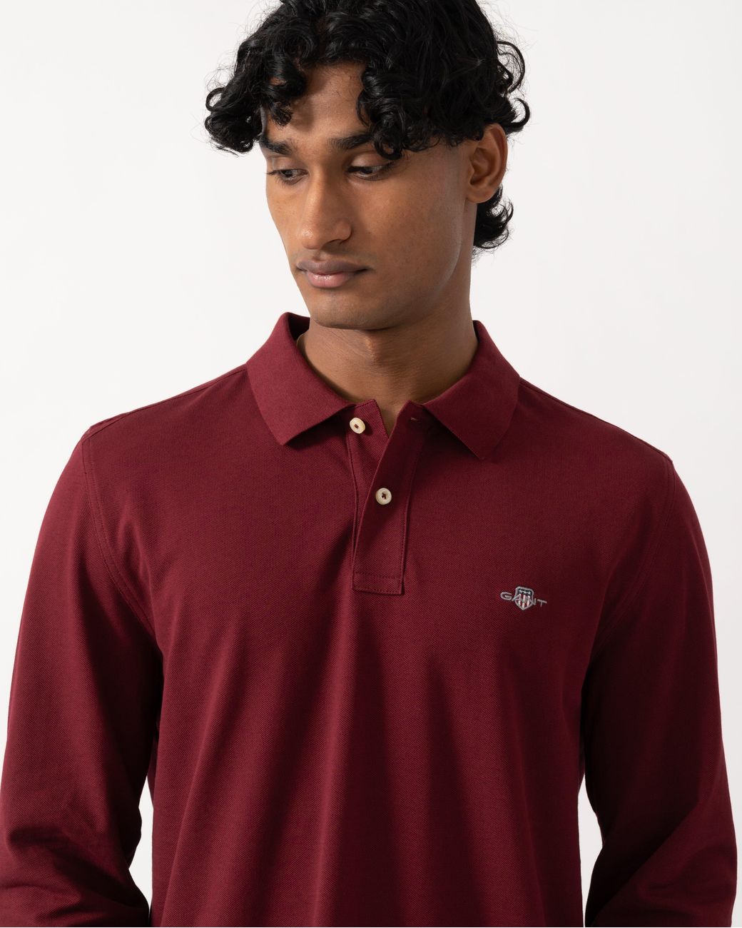 Gant Red Regular Fit Long Sleeve Shield Logo Pique Rugger for men