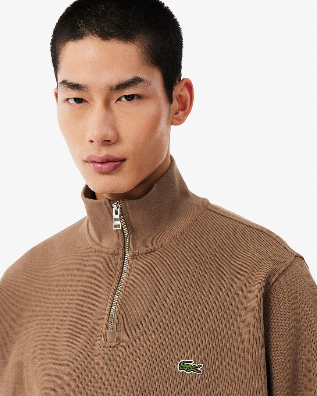 Lacoste Brown Zippered Stand-Up Collar Cotton Sweatshirt for men