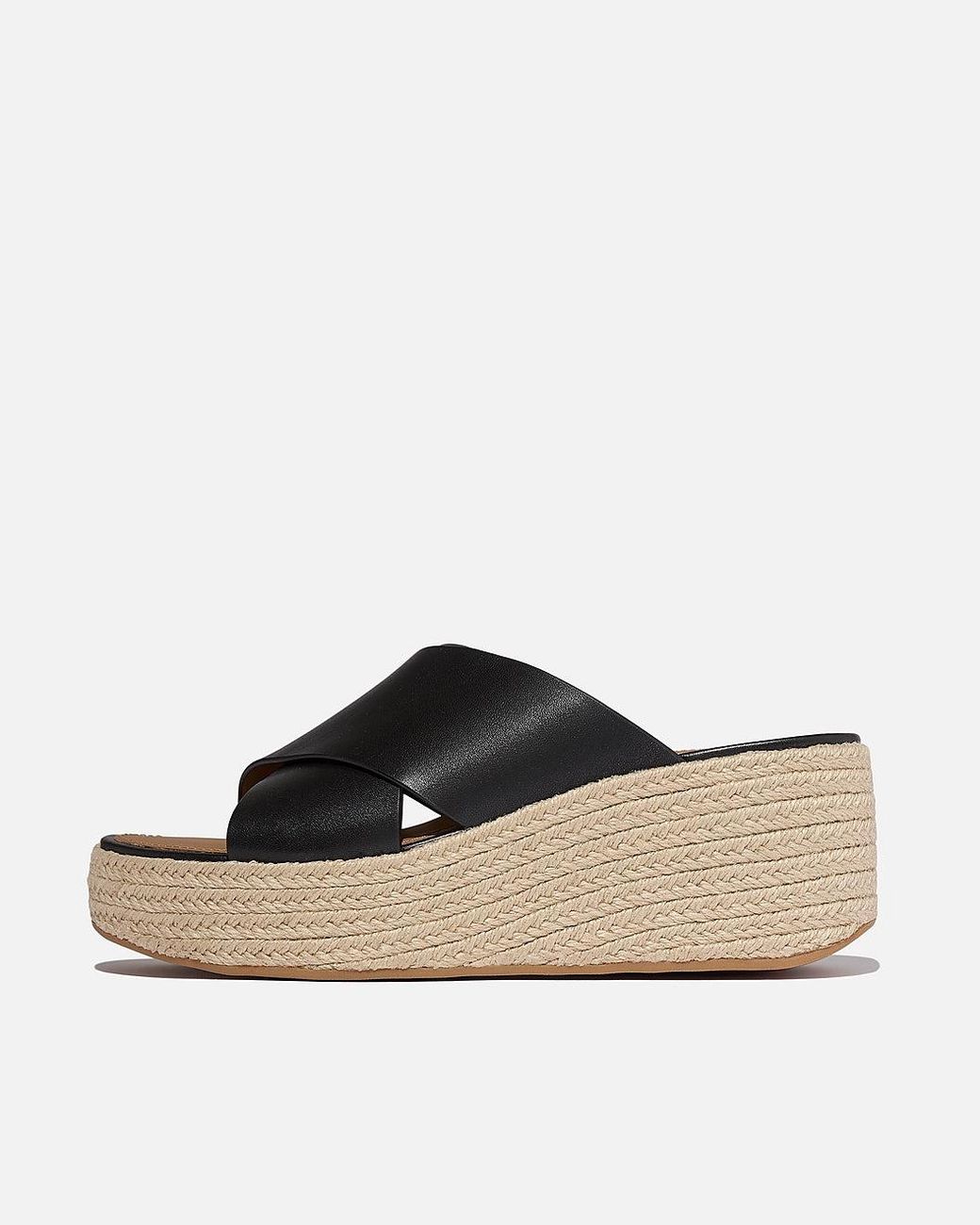Fitflop Black Platfforms Espadrille Leather Wedge Cross Slides