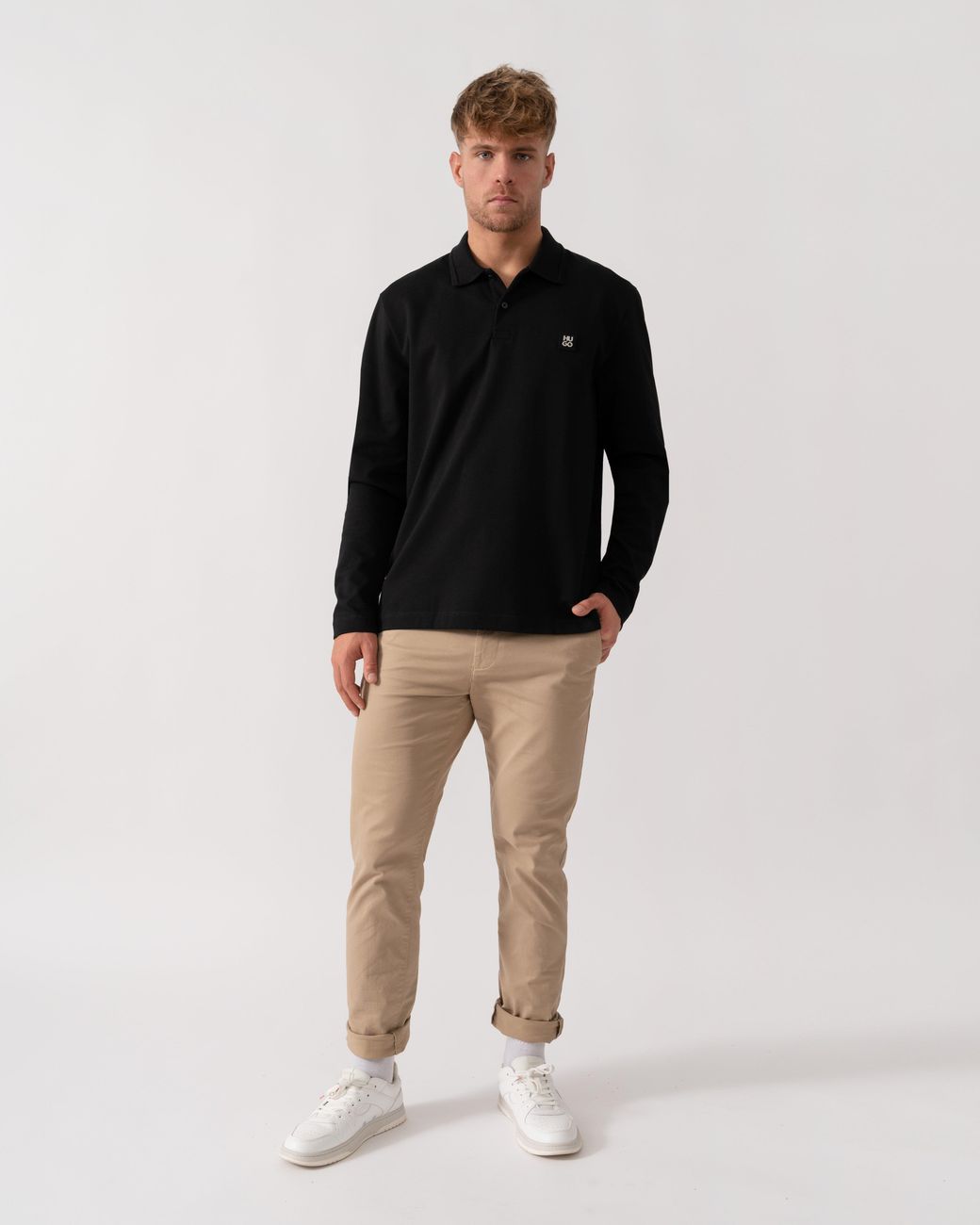 HUGO Black Dinote Long Sleeve Polo Shirt for men