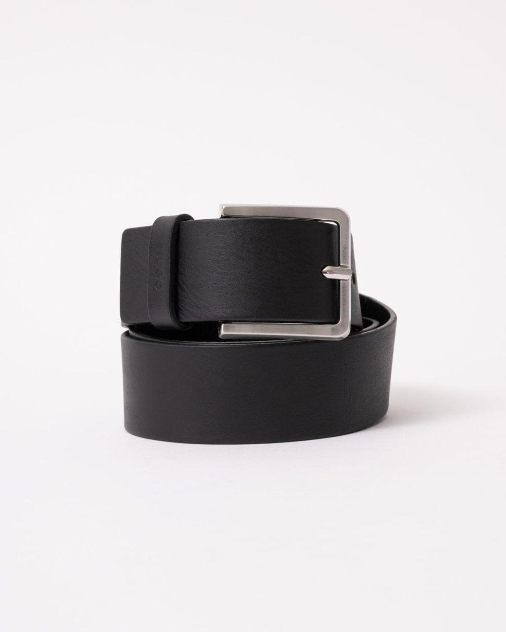 HUGO Black Gionios Grainy Embossed-leather Belt With Brushed Metal Hardware Nos for men
