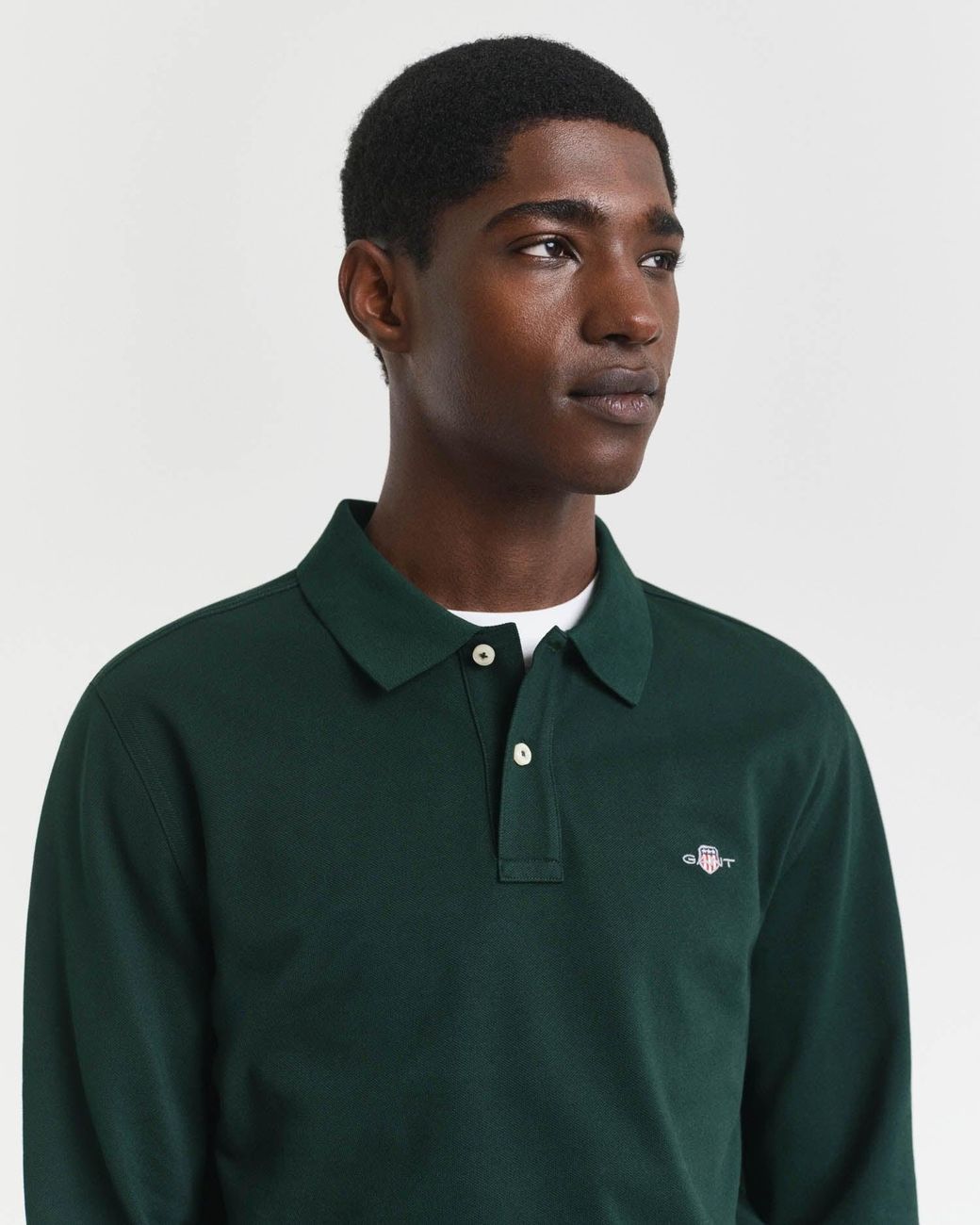 Gant Green Regular Fit Long Sleeve Shield Logo Pique Rugger for men