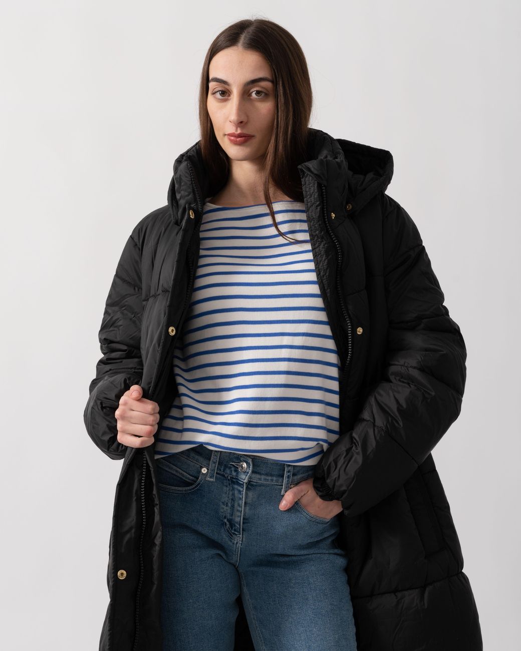 Joules Black Pitchside Long Padded Jacket