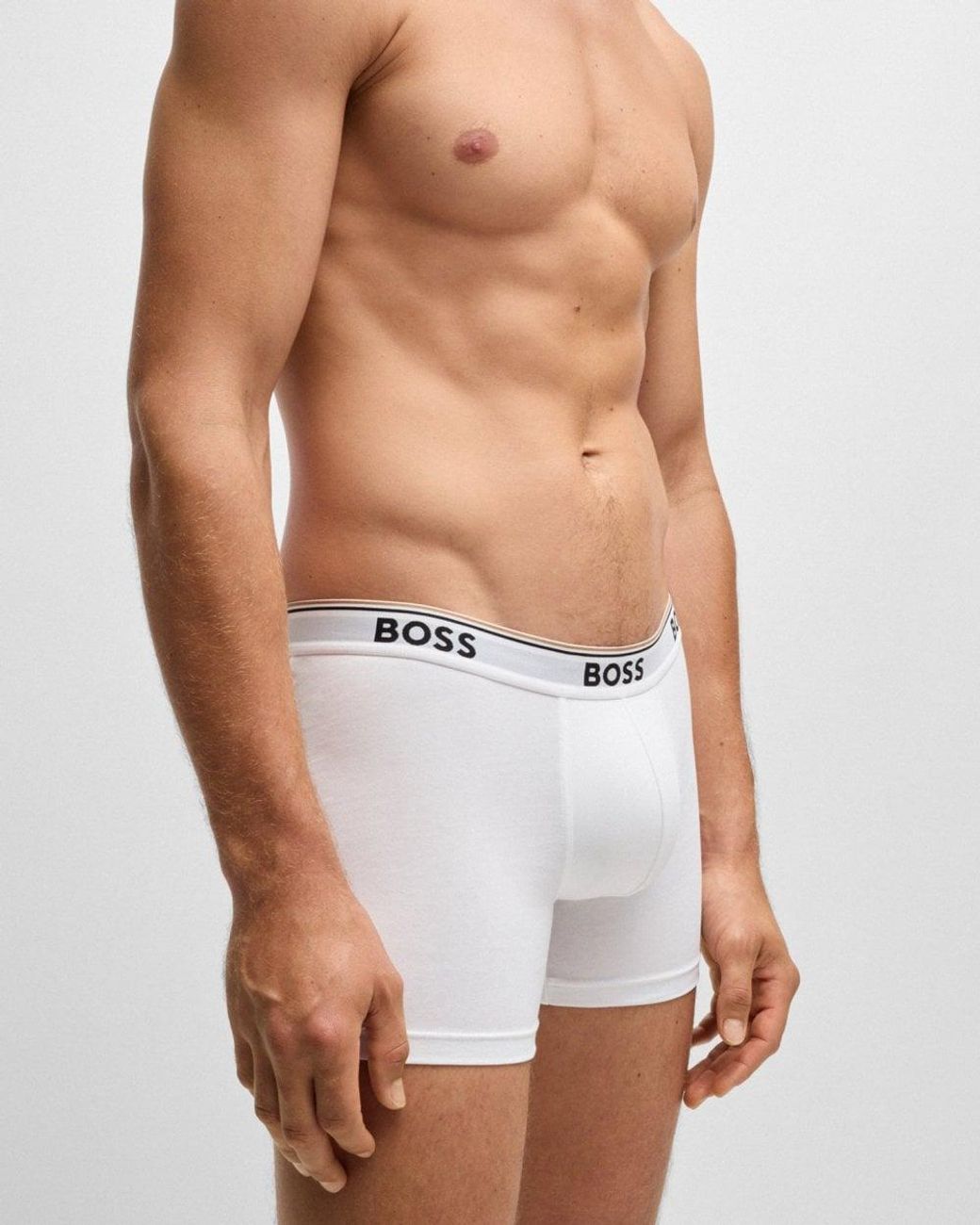 Boss White Power Three Pack Stretch Cotton Boxer Briefs With Logos Nos Size: M for men