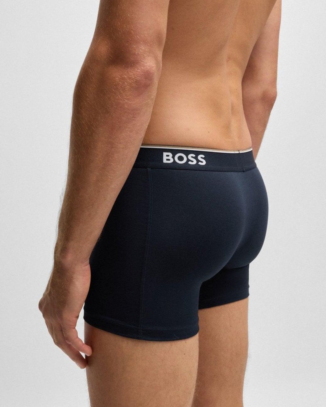 Boss Blue Power Three Pack Stretch Cotton Boxer Briefs With Logos Nos Size: M for men