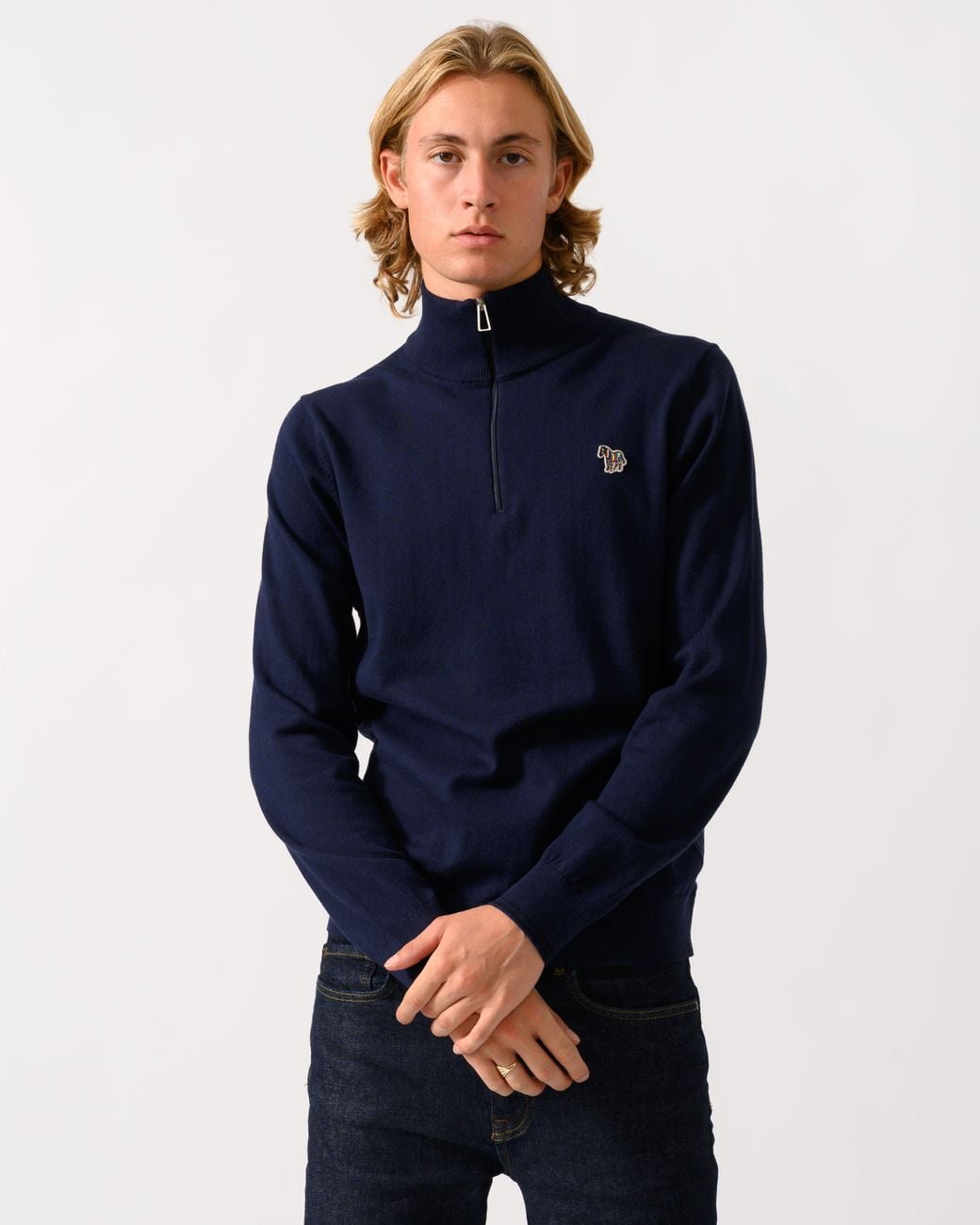 Paul Smith Blue Ps 1/4 Zip Zebra Badge Sweater for men