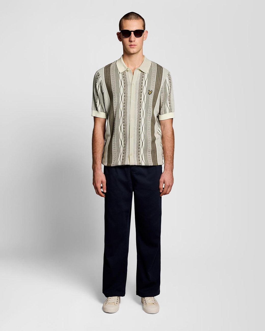 Lyle & Scott Natural Jacquard Knitted Polo Shirt for men