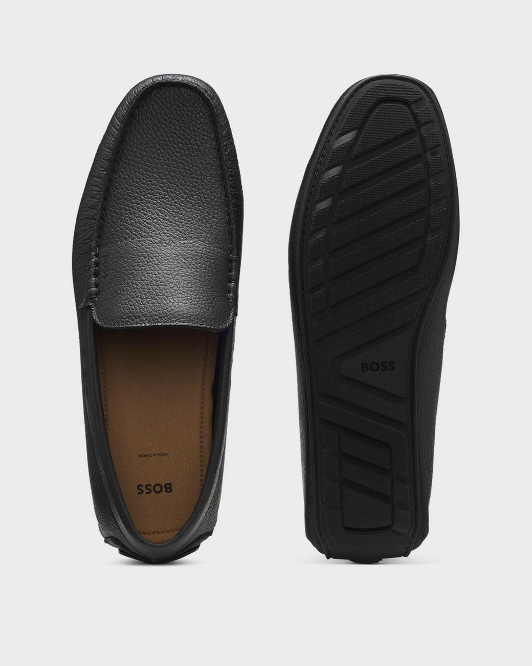 Boss Black Noel Tumbled-Leather Loafers With Driver Sole for men