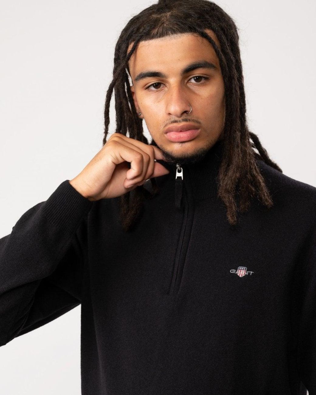 Gant Black Superfine Lambswool Half Zip Cardigan for men