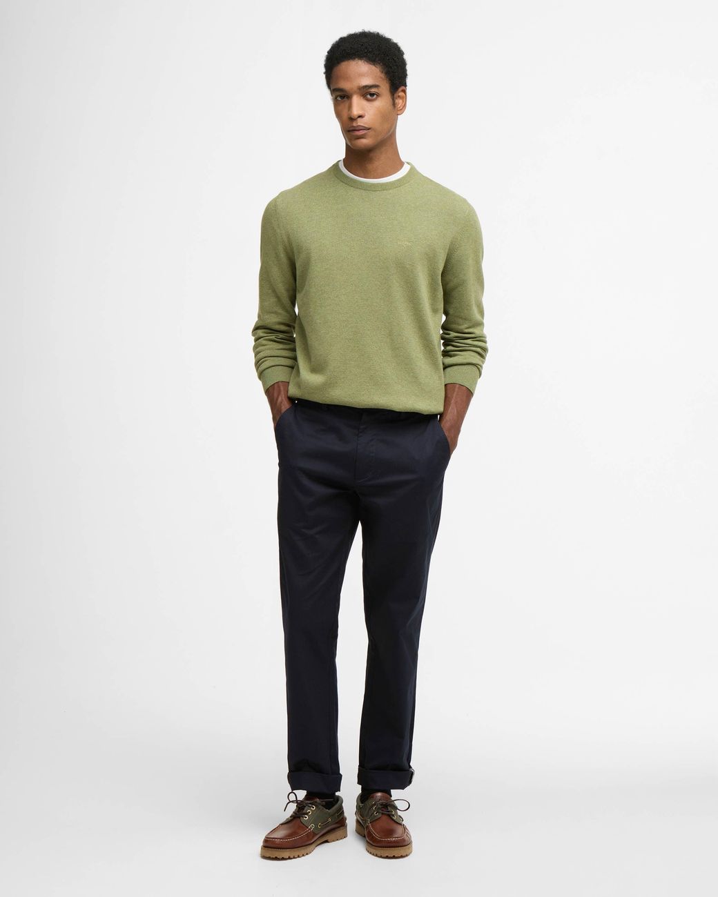 Barbour Green Pima Cotton Crew Neck Jumper for men