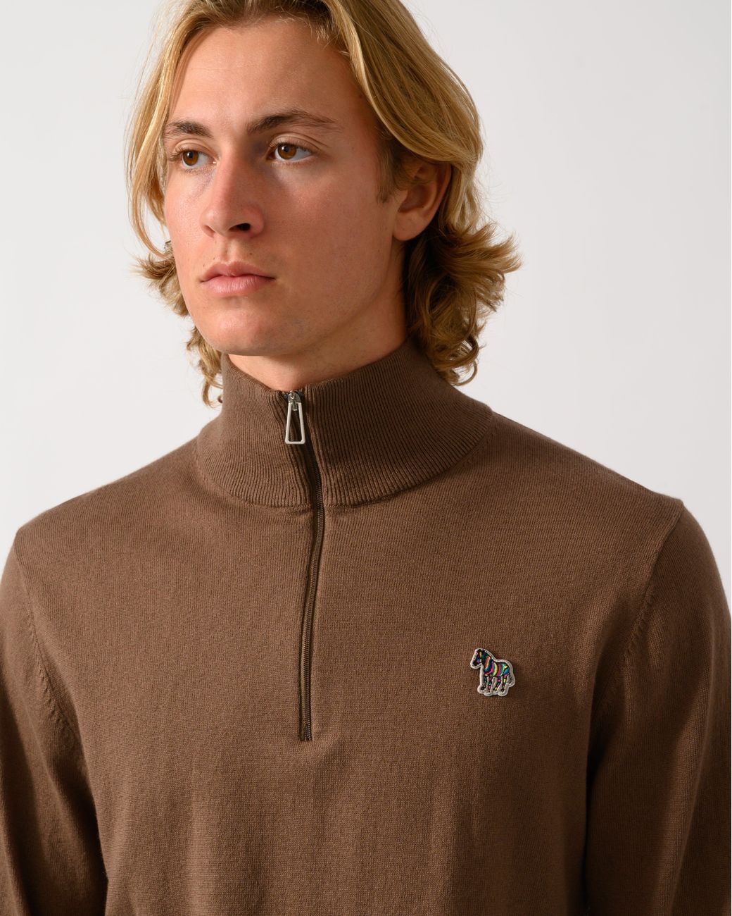 Paul Smith Brown Ps 1/4 Zip Zebra Badge Sweater for men