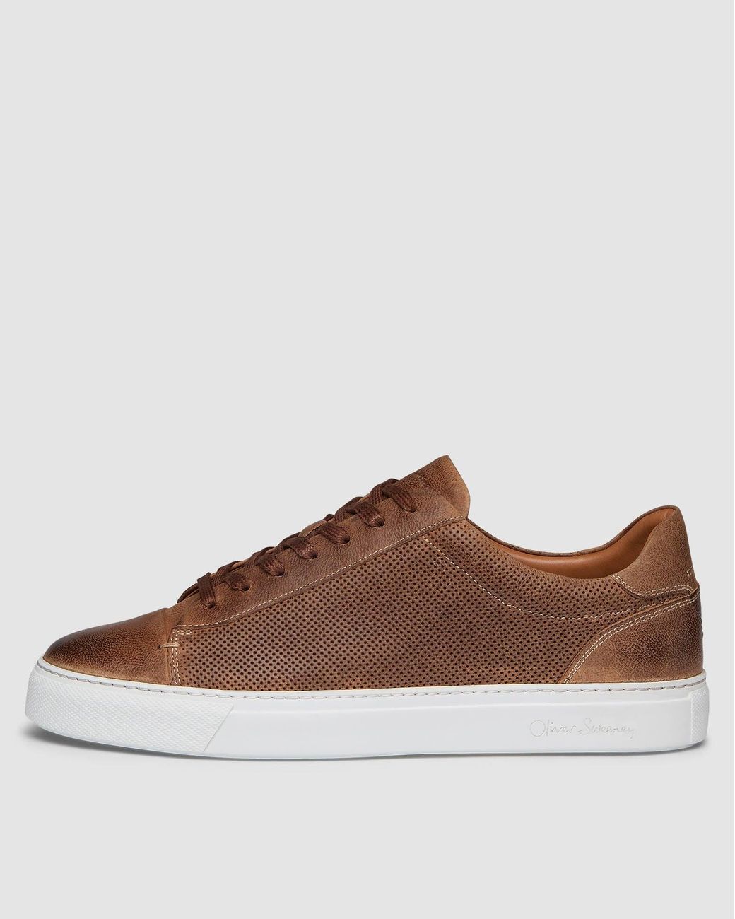 Oliver Sweeney Brown Almada Perforated Leather Trainers for men