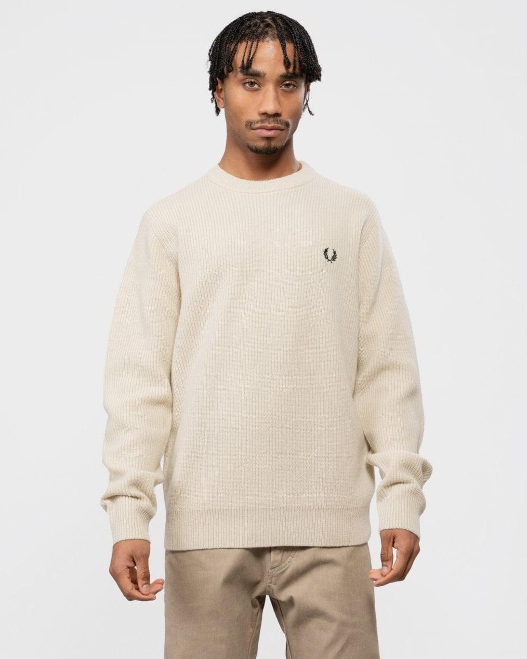 Fred Perry Textured Lambswool Jumper in Natural for Men Lyst UK