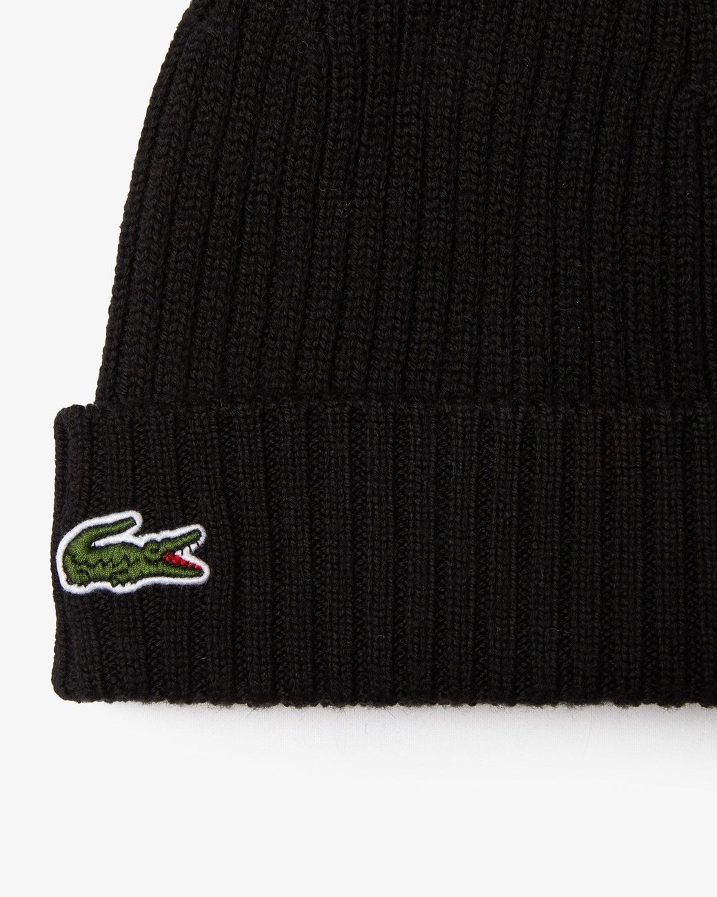 Lacoste Black Ribbed Knitted Beanie