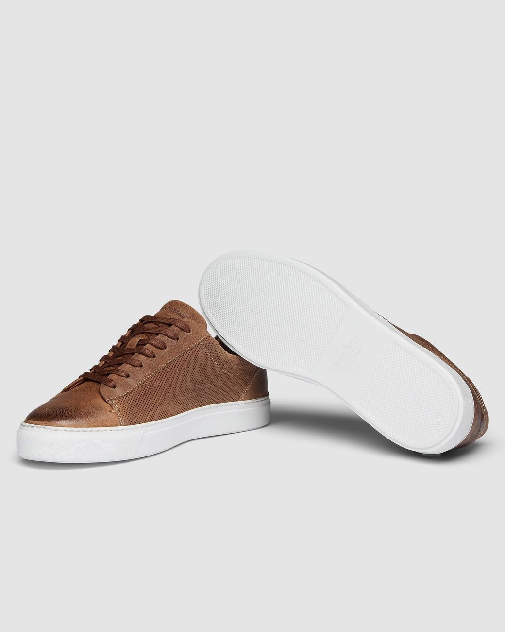 Oliver Sweeney Brown Almada Perforated Leather Trainers for men