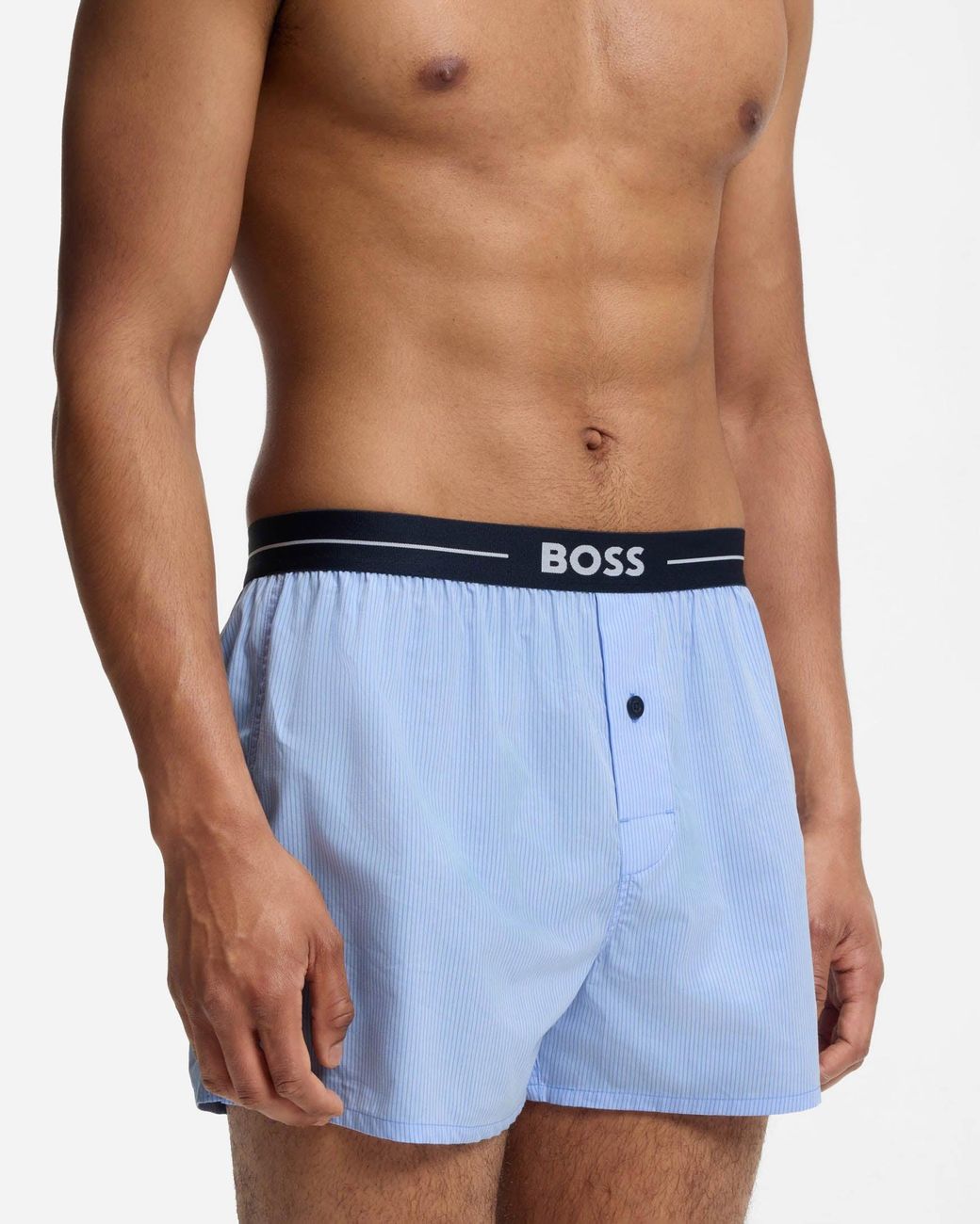 Boss Blue Boxer 2-Pack Cotton Pyjama Shorts With Logo Waistbands for men