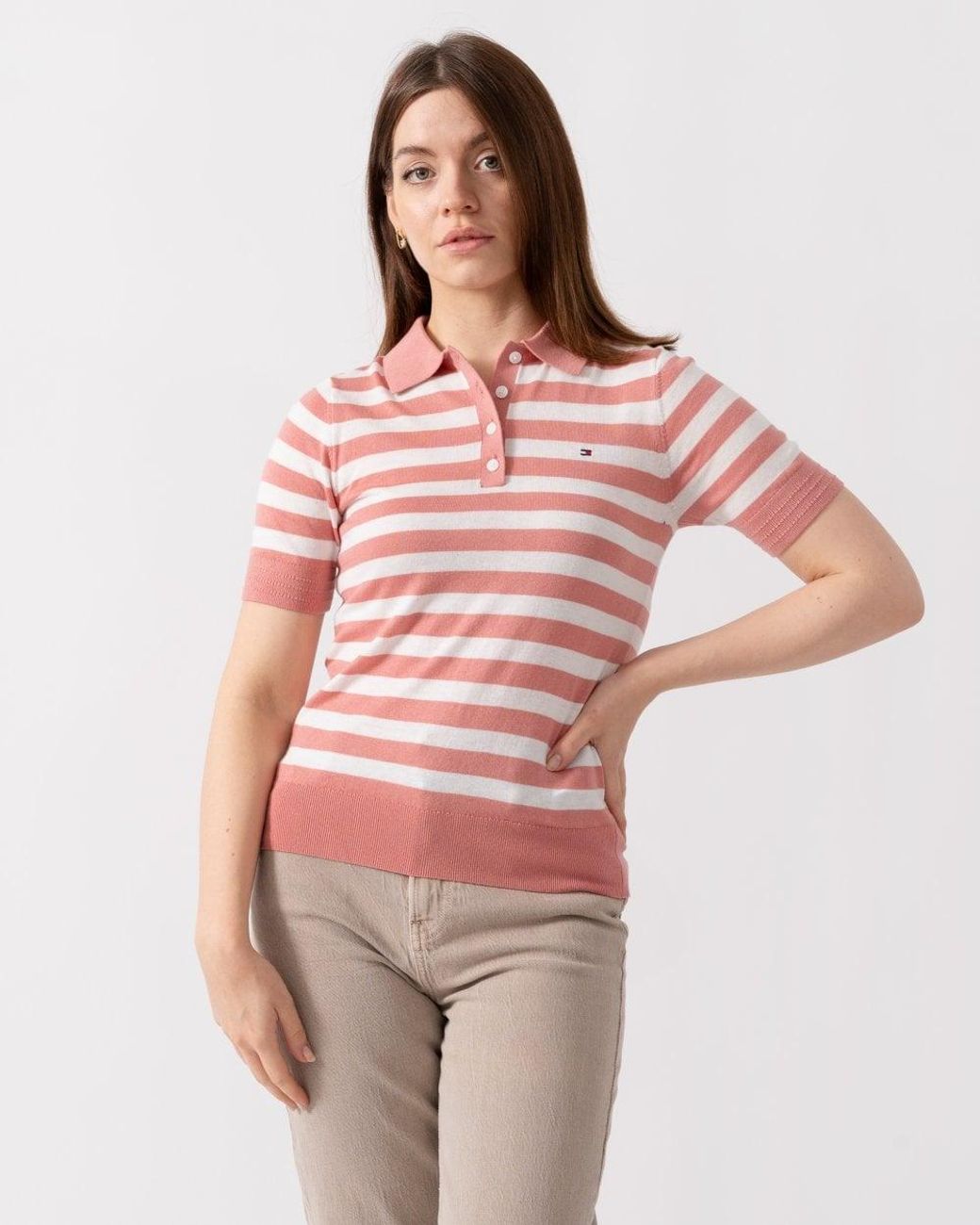 Tommy Hilfiger Red Lyocell Short Sleeve Polo Sweatshirt