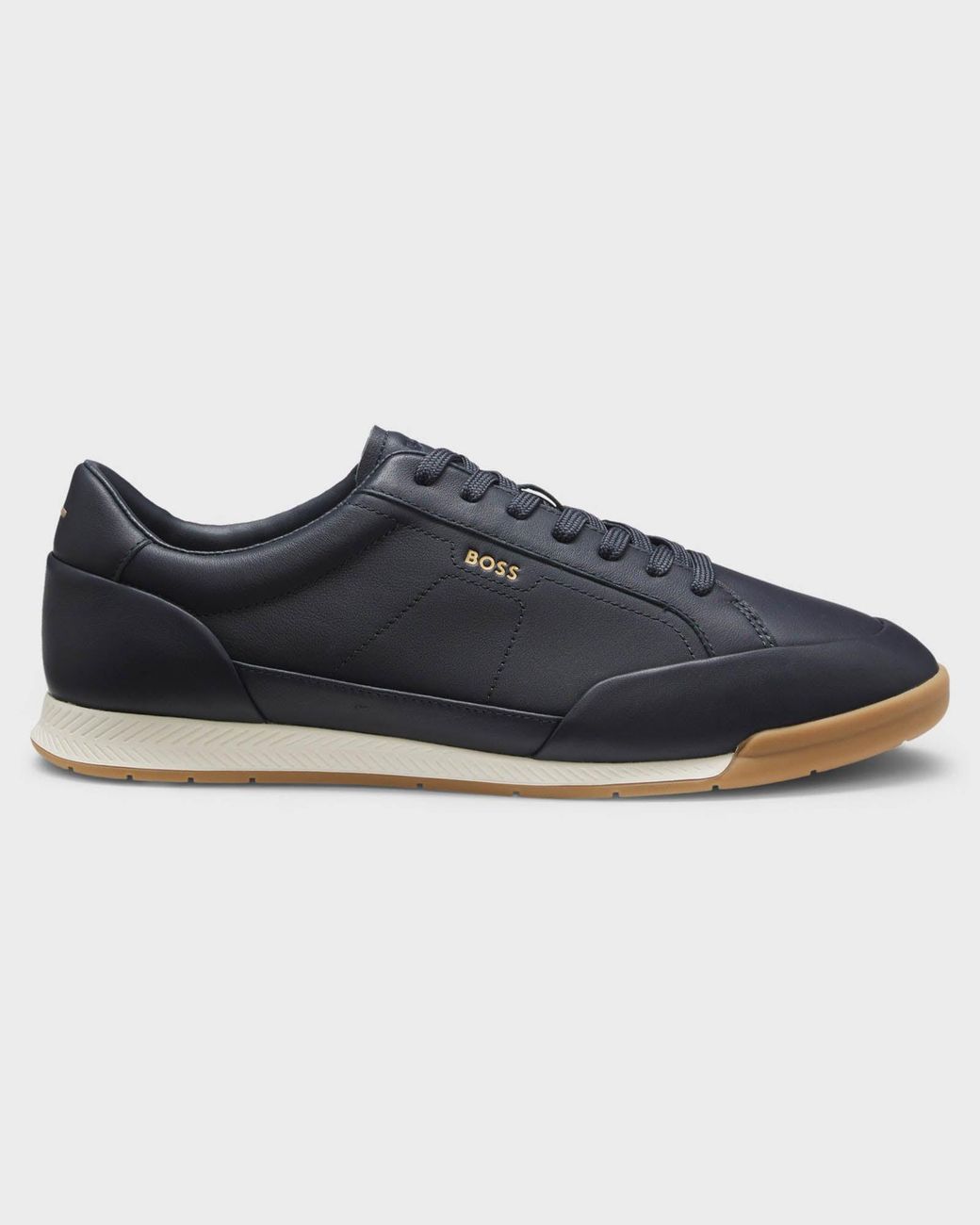 Boss Blue Nitan Leather Trainers With Foil Logo for men