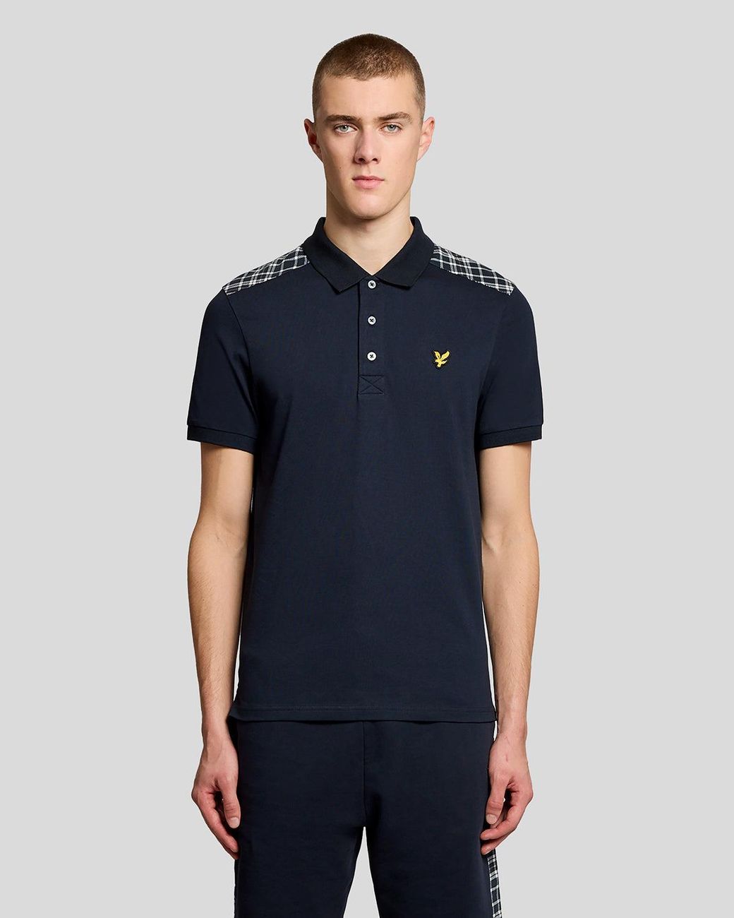 Lyle & Scott Blue Check Panelled Polo Shirt for men