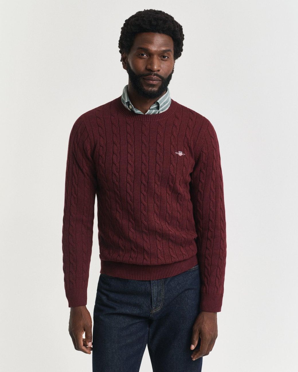 Gant Red Cotton Cable Knit Crew Neck Jumper for men