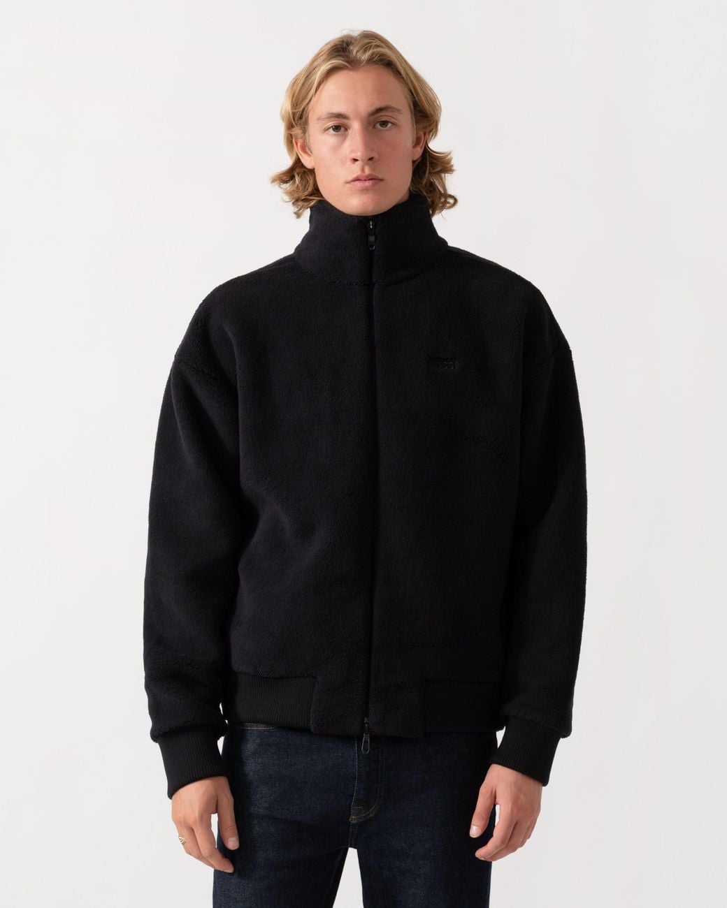 Boss Black Logo-Embroidered Zip-Up Sweatshirt for men