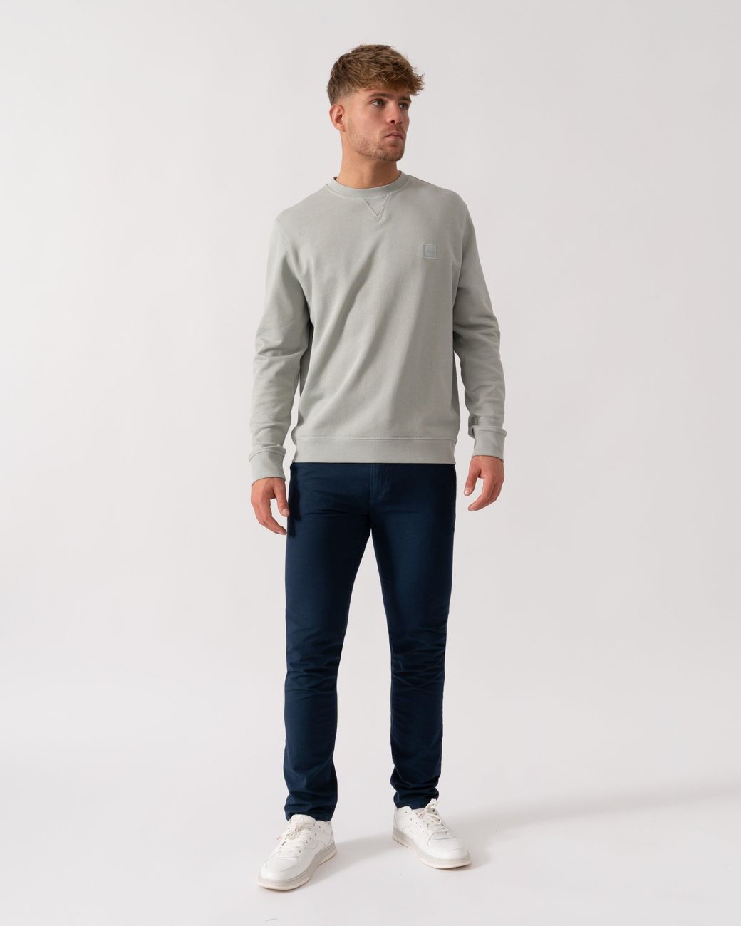 Boss Gray Westart Crew Neck Sweatshirt With Logo Patch for men